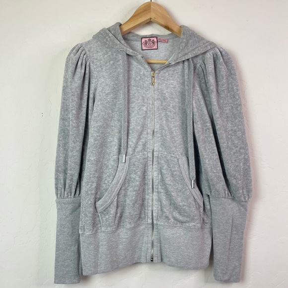 Juicy Couture Y2K 2000’s Light Grey Velour Hooded Zip Up Track Jacket Size Small - Picture 3 of 16